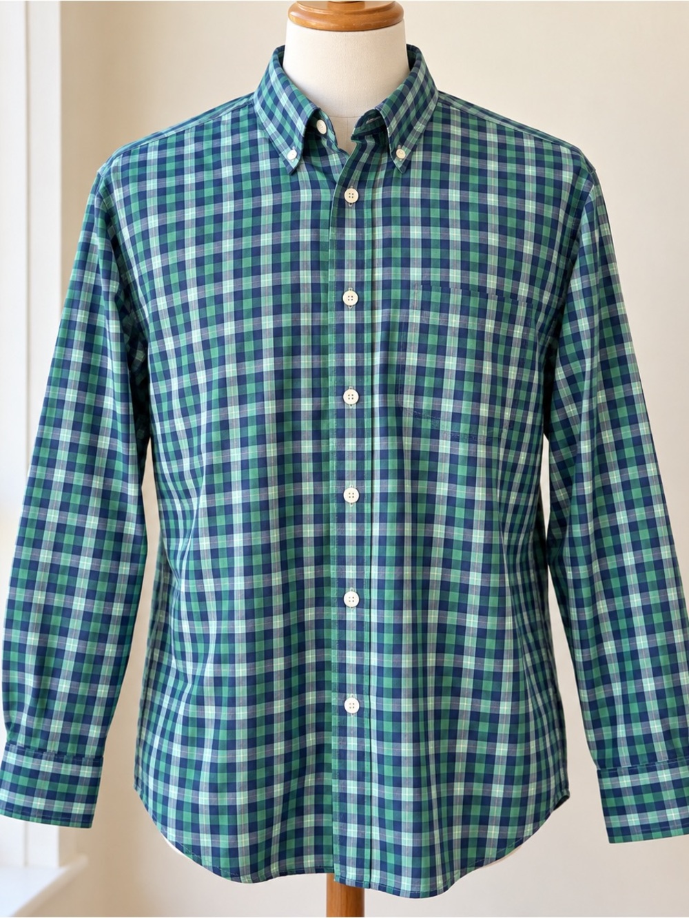 Orvis XL Plaid Button Down Heritage Shirt 100% Cotton Blue Green Preppy